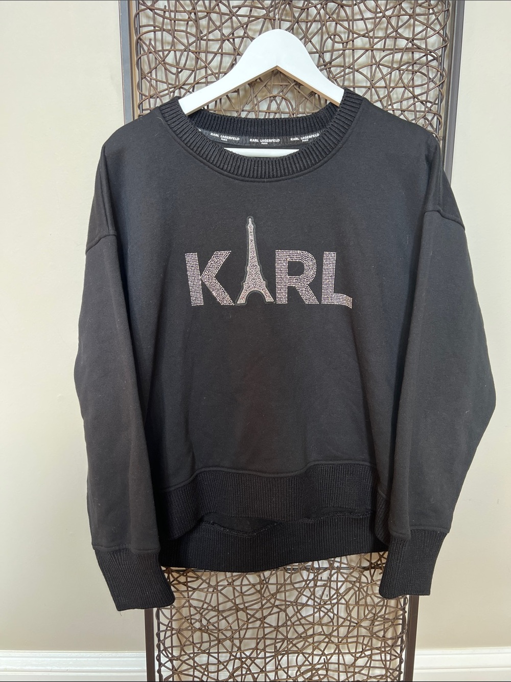 Karl Lagerfeld Paris sweatshirt rhinestone-embellish "KARL" Eiffel Tower black L